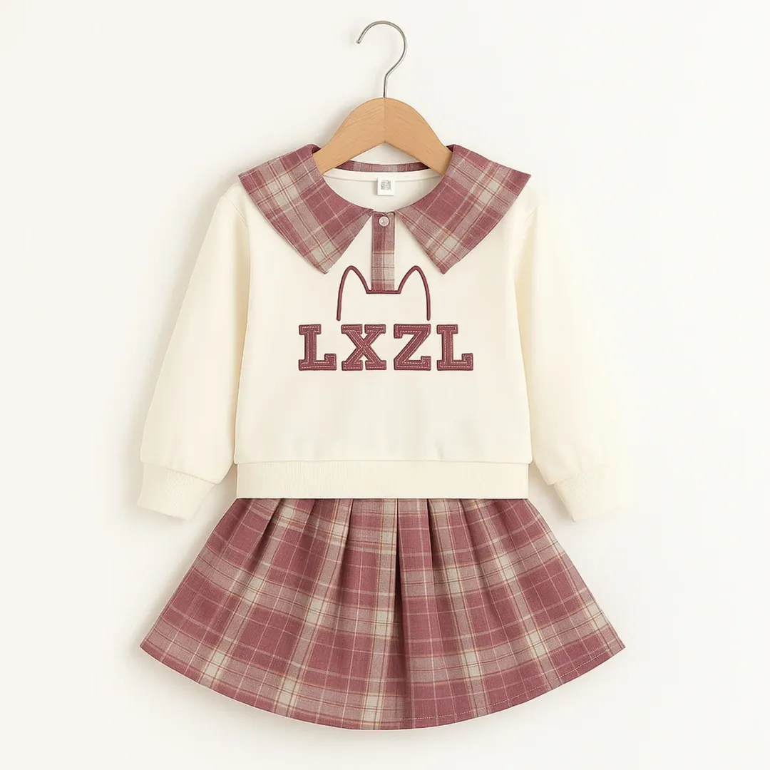 ست دخترانه عروسکی با دامن چهارخونه