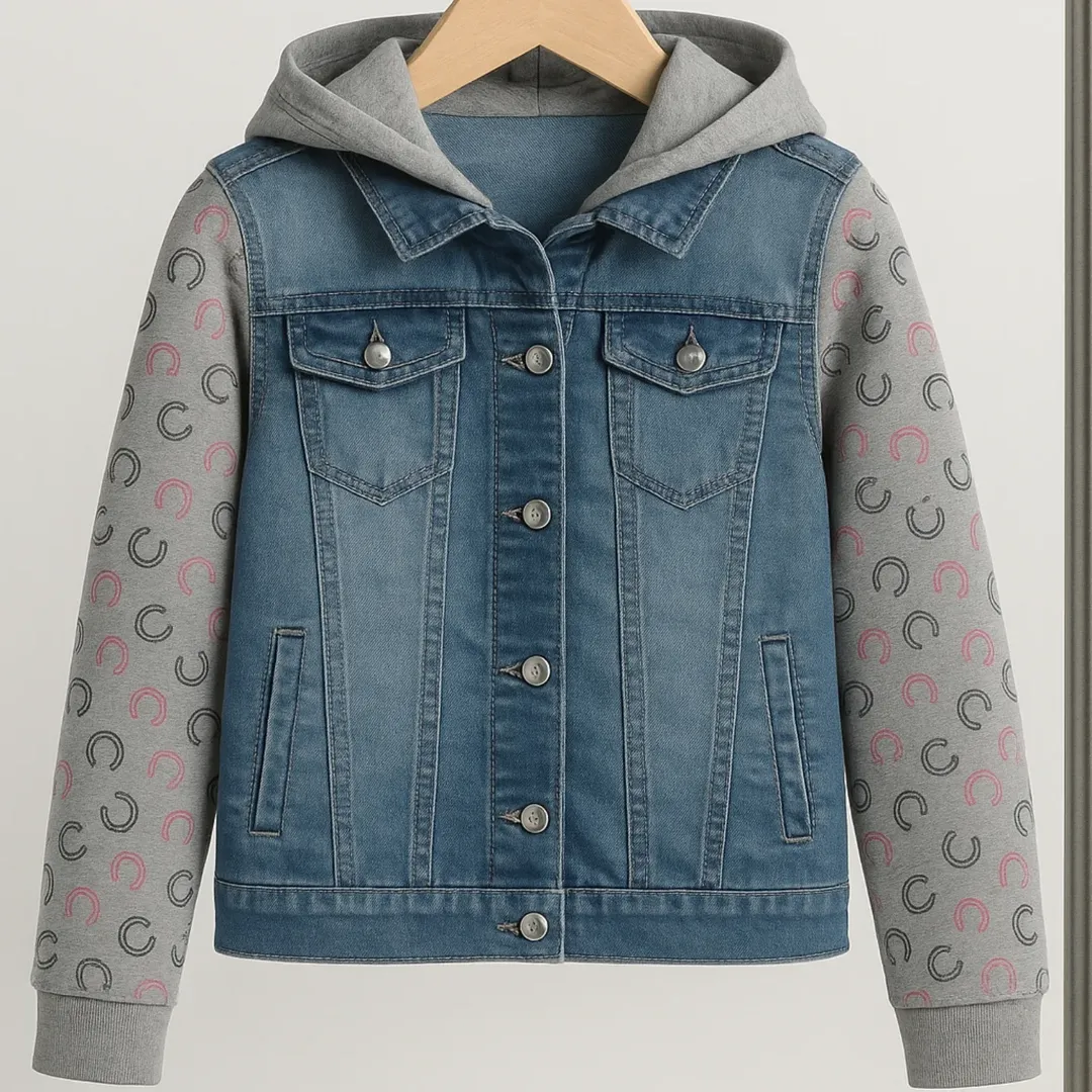 کت جین کلاهدار دخترانه با آستین های طرحدار